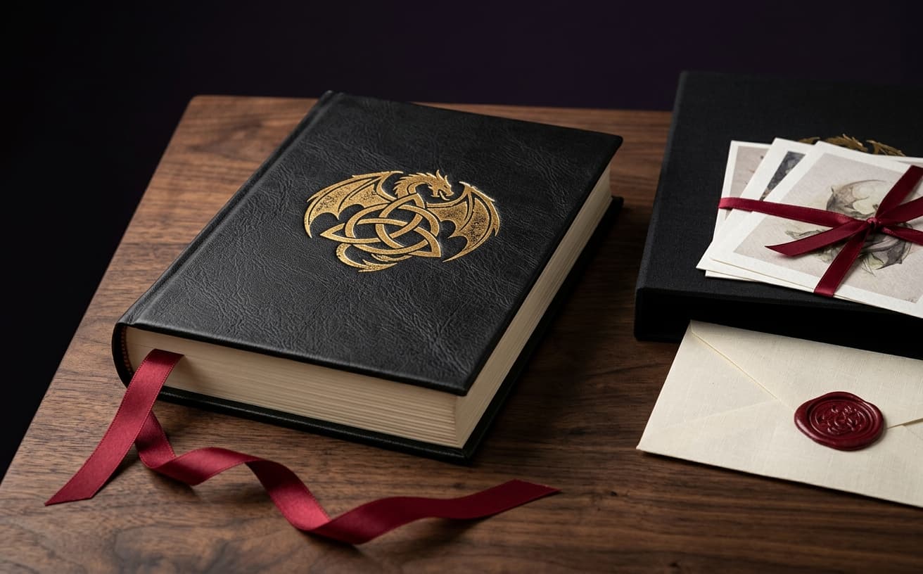 Leather-bound signed edition with art card bundle and wax seal
